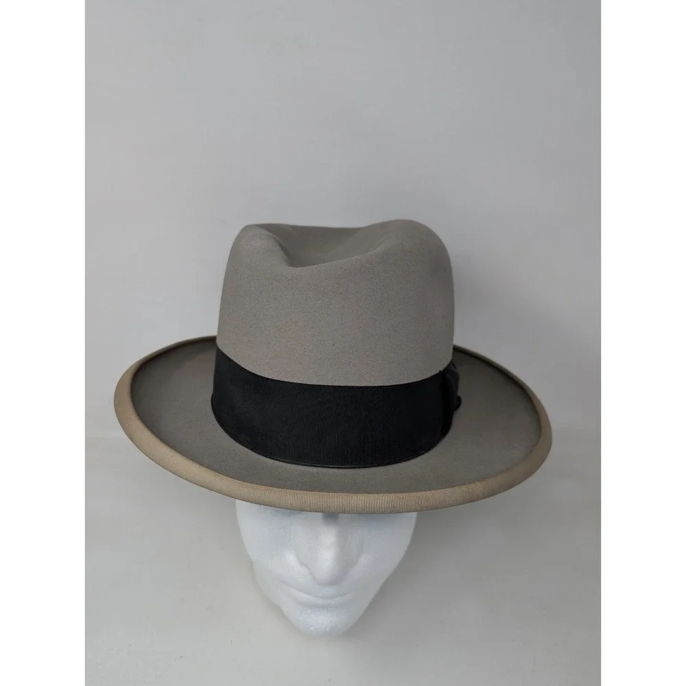 Vintage Stetson Royal DeLux Gray Felt Hat Men's Size 7 Homburg 1940s 1950s